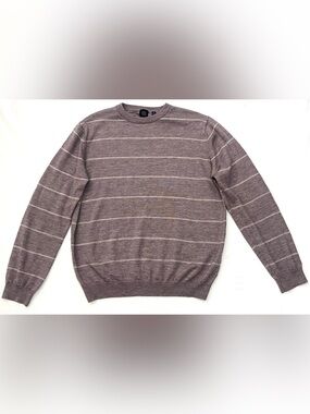 Saks Fifth Avenue Light Brown Striped Crewneck Wool Blend Sweater Women’s XL